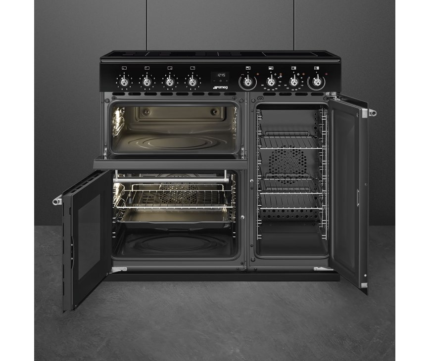 Smeg CX93IMBL inductie fornuis met 3 ovens - zwart - 90 cm. breed