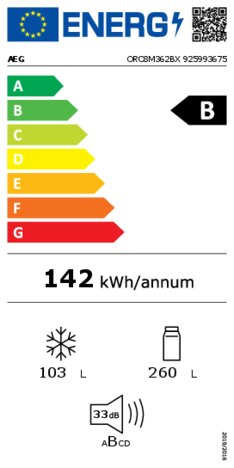 Energielabel AEG koelkast blacksteel ORC8M362BX