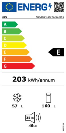 Energielabel AEG koelkast inbouw OSC5S141ES