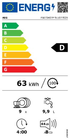 Energielabel AEG vaatwasser smal inbouw FSE73407P