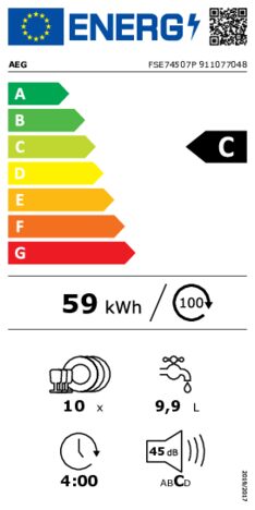 Energielabel AEG vaatwasser smal inbouw FSE74507P