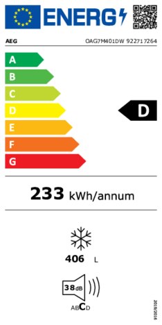 Energielabel AEG vrieskast wit OAG7M401DW