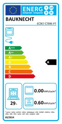 Energielabel BAUKNECHT combi stoomoven inbouw ECSK7 CT845 PT