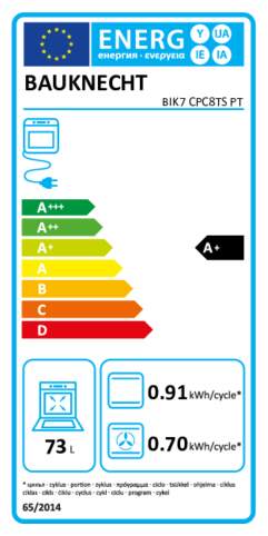 Energielabel BAUKNECHT oven inbouw BIK7 CPC8TS PT