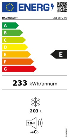 Energielabel BAUKNECHT vrieskast inbouw GSI 18F2 PS