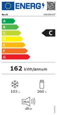 Energielabel BOSCH koelkast blacksteel KGN39VXCT