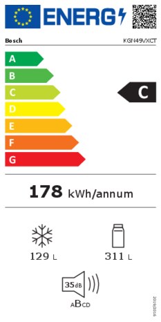 Energielabel BOSCH koelkast blacksteel KGN49VXCT