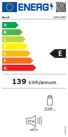 Energielabel BOSCH koelkast inbouw KIF51AFE0