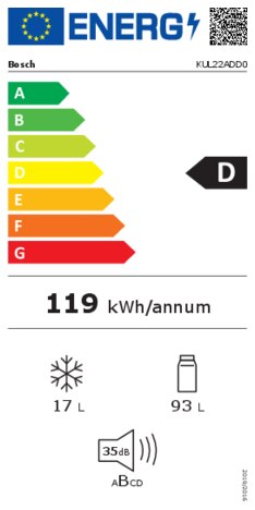 Energielabel BOSCH koelkast onderbouw KUL22ADD0