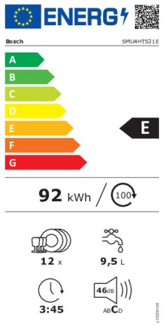 Energielabel BOSCH vaatwasser onderbouw rvs SMU4HTS31E