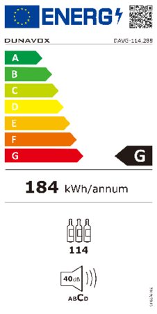 Energielabel DUNAVOX wijnkoelkast inbouw DAVG 114.288DC.TO