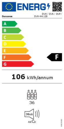 Energielabel DUNAVOX wijnkoelkast inbouw DVH 44.120DMB.TO