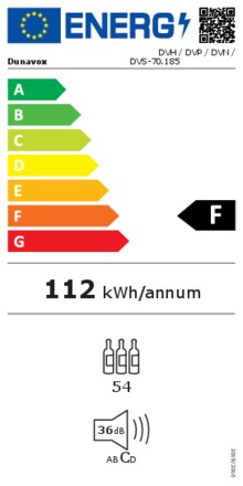 Energielabel DUNAVOX wijnkoelkast inbouw DVH 70.185DC.TO