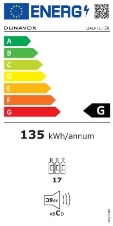 Energielabel DUNAVOX wijnkoelkast onderbouw DAUF 17.58DC