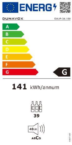 Energielabel DUNAVOX wijnkoelkast onderbouw DAUF 38.100DMB