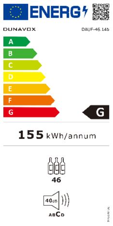 Energielabel DUNAVOX wijnkoelkast onderbouw DAUF 46.145DC