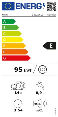 Energielabel MIELE vaatwasser onderbouw wit G5022SCU BW