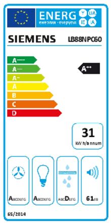 Energielabel SIEMENS afzuigkap inbouw LB88NPC60