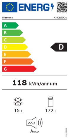 Energielabel SIEMENS koelkast inbouw KI42LEDD1