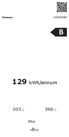 Energielabel SIEMENS koelkast rvs KG39NXIBF