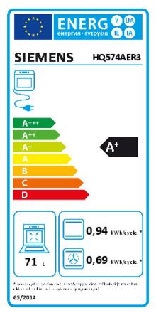 Energielabel SIEMENS oven inbouw zwart HQ574AER3