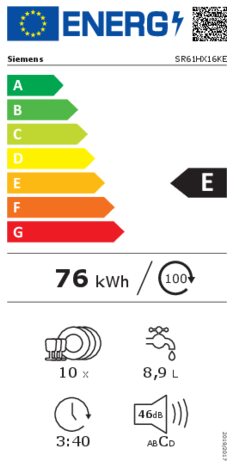 Energielabel SIEMENS vaatwasser smal inbouw SR61HX16KE