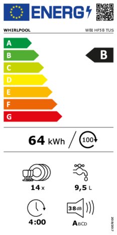 Energielabel WHIRLPOOL vaatwasser inbouw W8I HF58 TUS