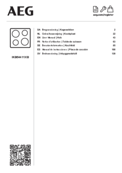 Gebruiksaanwijzing AEG kookplaat inbouw inductie IKB64411XB