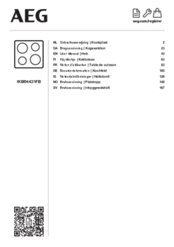 Gebruiksaanwijzing AEG kookplaat inductie inbouw IKB64431FB