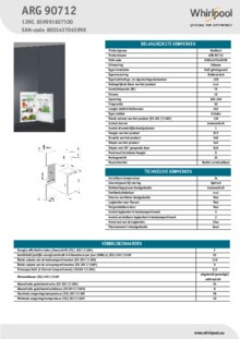 Instructie WHIRLPOOL koelkast onderbouw ARG 90712