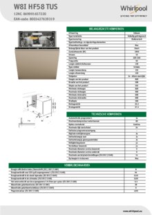 Instructie WHIRLPOOL vaatwasser inbouw W8I HF58 TUS