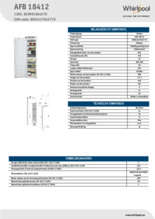 Instructie WHIRLPOOL vrieskast inbouw AFB 18412