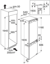 Maattekening ATAG koelkast inbouw KD62194B
