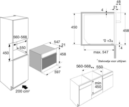 Maattekening ATAG stoomoven inbouw rvs SX4511D