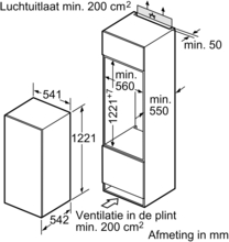 Afmetingen BOSCH koelkast inbouw KIR24NSF0