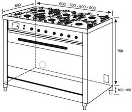 Maattekening BORETTI fornuis zwart VFP94ZW