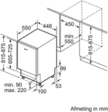 Maattekening BOSCH vaatwasser smal inbouw SPV2IKX11E