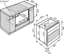 Maattekening MIELE oven inbouw rvs H 6460 BP