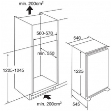 Maattekening PELGRIM koelkast inbouw KK2220A