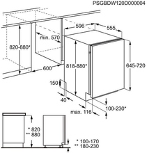 Maattekening ZANUSSI vaatwasser inbouw ZDT25001FA