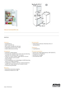 Product informatie ATAG koelkast inbouw KD67102A