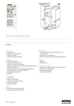 Product informatie ATAG koelkast inbouw KS36178D