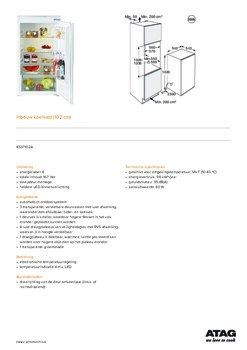 Product informatie ATAG koelkast inbouw KS37102A