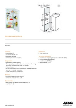 Product informatie ATAG koelkast inbouw KS37122A