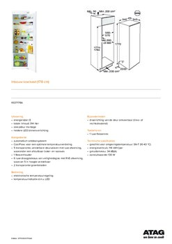 Product informatie ATAG koelkast inbouw KS37178A