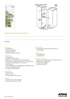 Product informatie ATAG koelkast inbouw KS37178B
