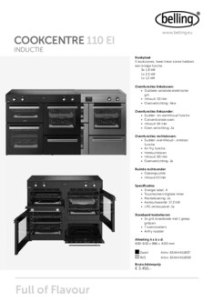 Product informatie BELLING fornuis inductie COOKCENTRE 110EI STA