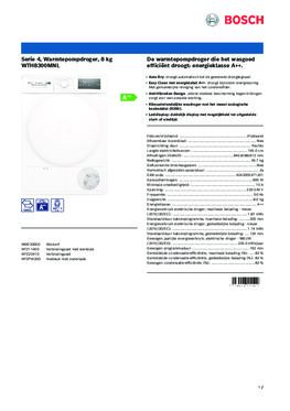 Product informatie BOSCH droger warmtepomp WTH8300MNL