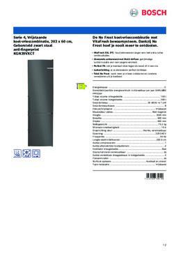 Product informatie BOSCH koelkast blacksteel KGN39VXCT