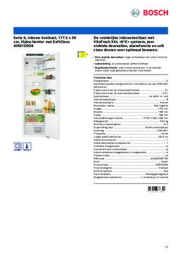 Product informatie BOSCH koelkast inbouw KIR81EDD0